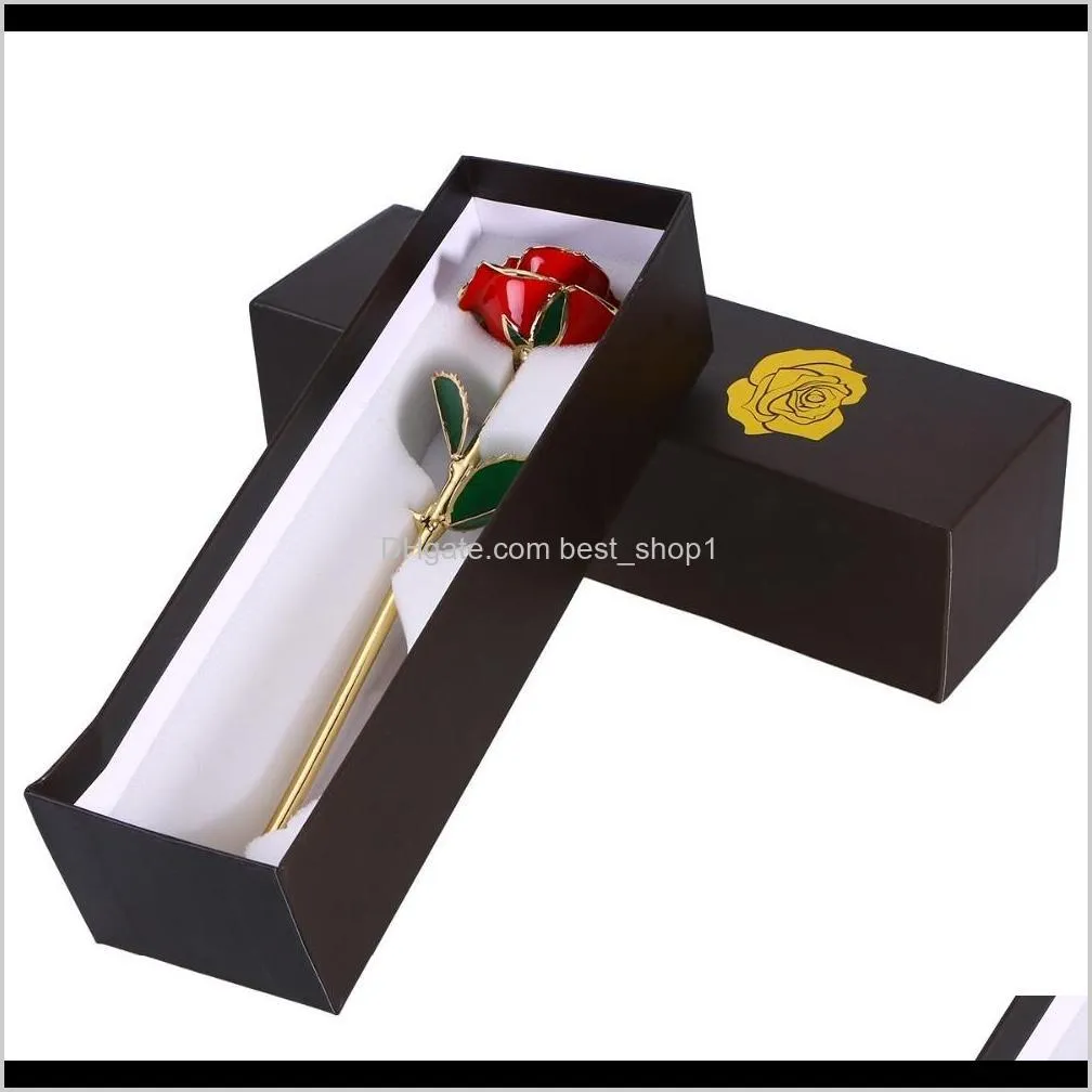 valentine`s 24k gold plated rose with packing box for birthday mother`s day anniversary gift t200103