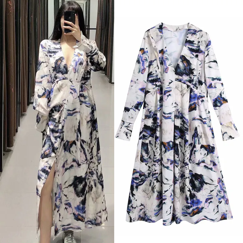 Vuwwyv branco gravata tintura maxi vestido mulheres caem elegante manga longa manga comprida