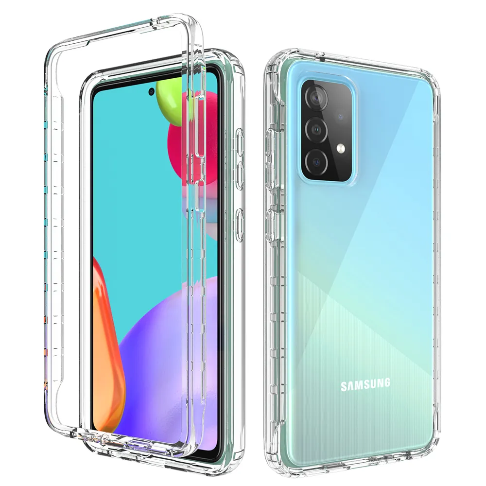 2 in 1 Rugged Armor Shockproof Cases For Samsung Galaxy A52 Anti-slip Soft TPU Bumper Hard PC Transparent Acrylic Back Cover