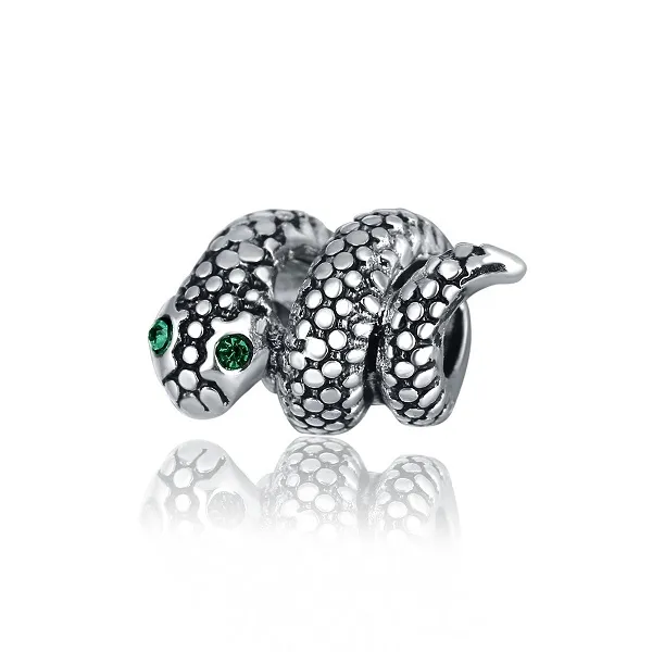 Adatto ai braccialetti Pandora 30pcs verde giallo cristallo esagerato serpente argento charms perline fascino perline per gioielli collana sterlina europea fai da te all'ingrosso