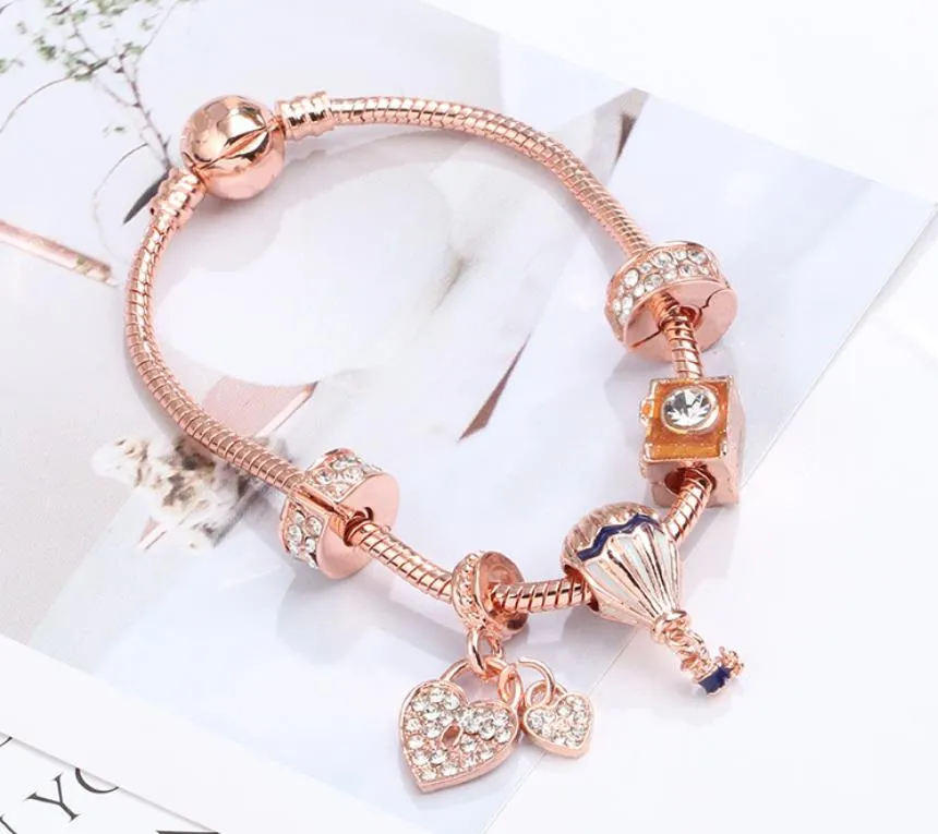 2020 New Style Charm Bracelet Women Fashion Beads Bracelet Bangle Plated Rose Gold Diy Pendants Bracelets Jewelry