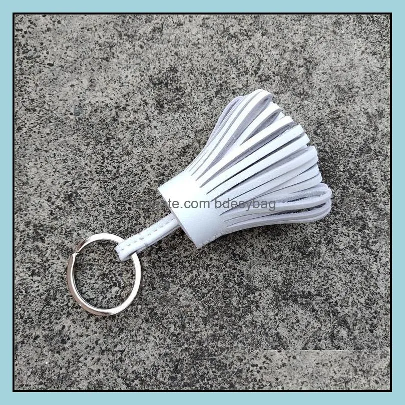 Luxury Genuine Lambskin Real Leather Tassel Keychain For Keys Car Key Chain Key Ring Women Bag Charm Pendant Girls Trinket Gift