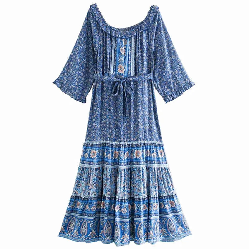 Inspired Blue Floral Maxi Dress For Women Long Sleeve Gypsy Style With Frill Neckline And Belt Tie Summer Casual From Dou04, $24.26 In Bulk | DHgate.Com Inspired Blue Floral Maxi Dress For Women Long Sleeve Gypsy Style With Frill Neckline And Belt Tie Summer Casual From Dou04, $24.26 In Bulk | DHgate.Com