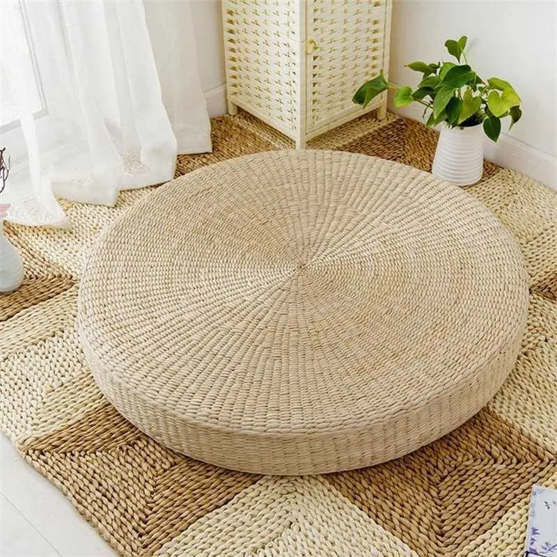 Housses de chaise 5 tailles Pouf en paille naturelle Tatami Coussins de sol Méditation Yoga Tapis rond Coussin de chaise Zafu 40 45 50 60 70cm 201119248E