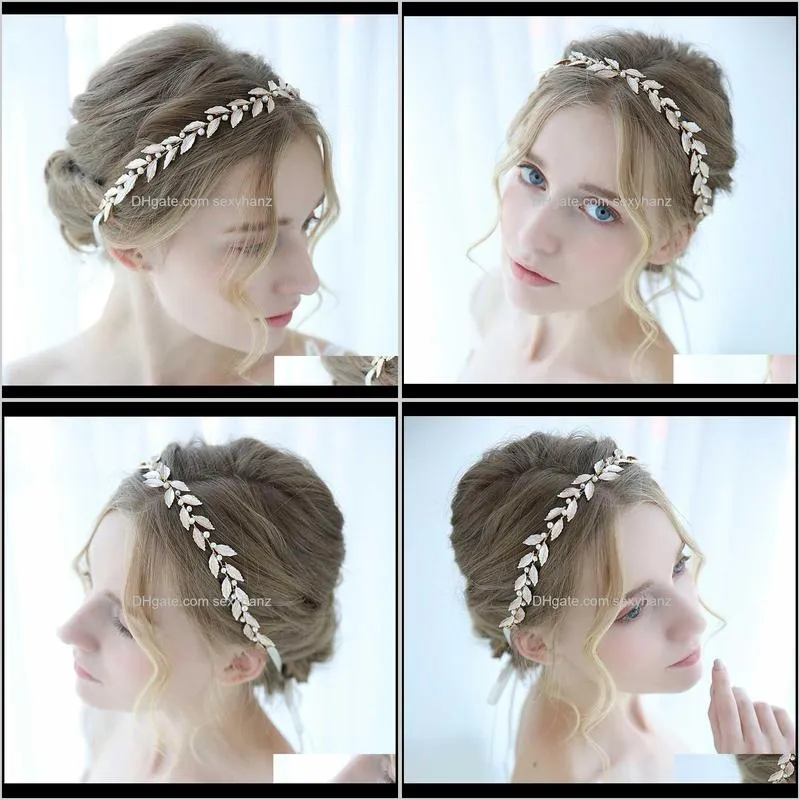 golden retro handmade beaded leaves bridal headdress headband bridesmaid hair accessories wedding accessories hair jewelry
