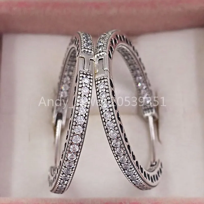 Andy Jewel Authentic 925 Sterling Silver Studs Hearts of Pandora Hoop Kolczyki Clear CZ pasuje do europejskiej biżuterii w stylu Pandora 296319cz