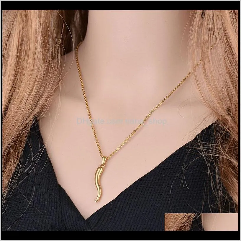 italian horn necklace stainless steel for women men gold color 50cm