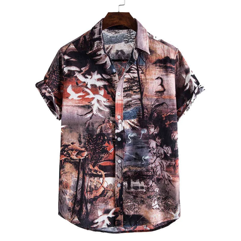 Camicia stampata Camicie a maniche corte da spiaggia estiva da uomo Camicie da uomo casual hawaiano oversize Aloha Camicia da vacanza allentata Stile Inghilterra 210524