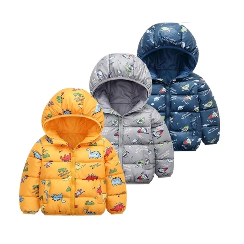 Kids Hooded Jassen Jongens Meisjes Cartoon Patern Winter Snowsuit Bovenkleding Babyjongen Zipper Katoenen Jas voor Jassen 211203