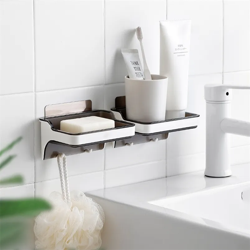 Bärbara tvålrätter med krokdräneringshållare för badrumsförvaring Avtagbara bricka Bath Gadgets Tillbehör 210423