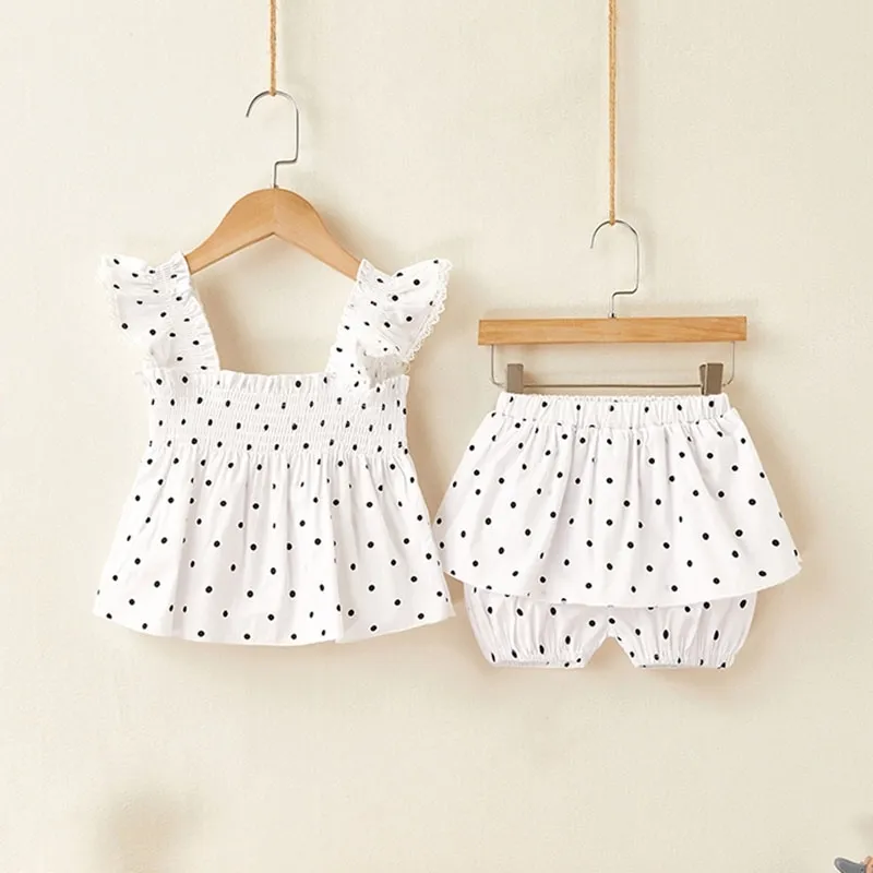 Baby kleding sets baby meisjes dot t-shirt + shorts mouw tops pakken zomer katoenen kleding set 210429