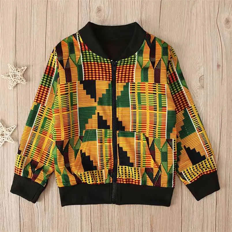 ヨーロッパとアメリカンの男の子の女の子の服アフリカの自由奔放に生きるスタイルプリントシャツジッパージャケットの子供210528