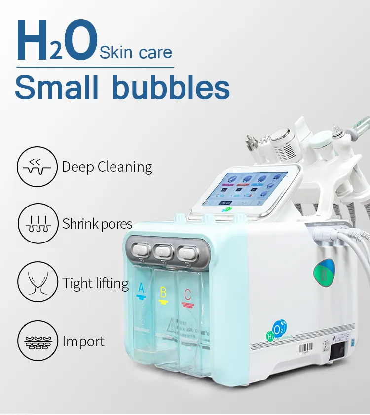 H2O2 water  skin polisher, deep facial cleaning lift 6 handle Korean small bubble machine