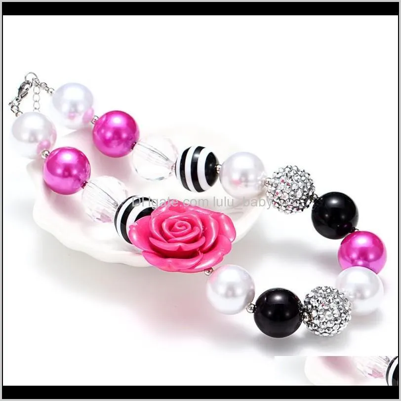 2 colors rose girls cute chunky bubblegum necklace and bracelet set girls` birthdays day gift hot sale