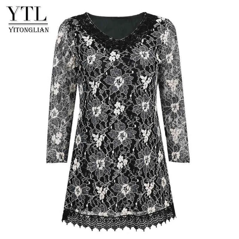 Yitonglian mujeres Vintage Crochet cuello pico clásico plata tendencia Floral encaje blusa 2021 de talla grande túnica Tops camisa de gran tamaño H429 H1230