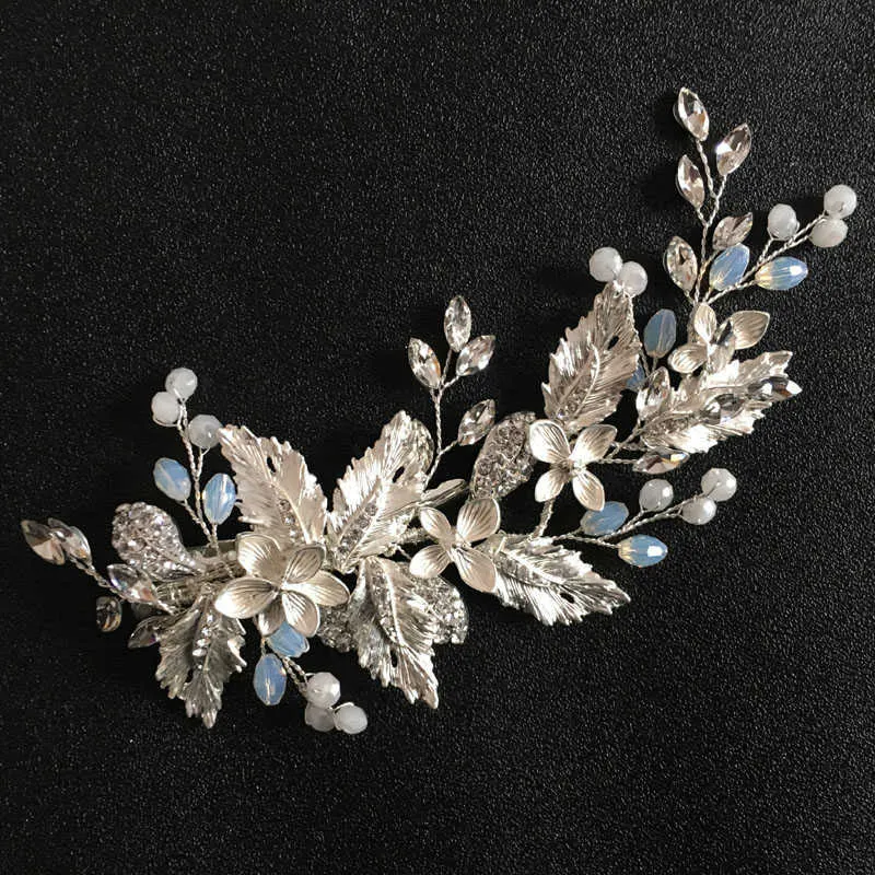 SLBRIDAL SILVER Färgkristall Rhinestone Flower Wedding Hair Clip Barrettes Bridal Headpiece Hår Tillbehör Kvinnor Hår Smycken X0625