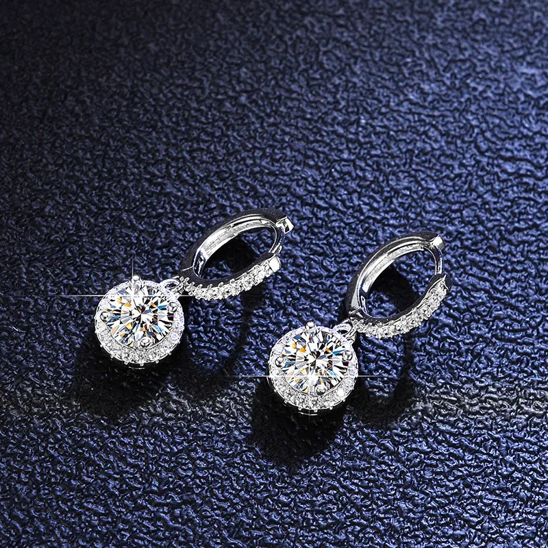 Excellent Cut Diamond Good Clarity Round Moissanite Drop Earrings Silver 925 Jewelry