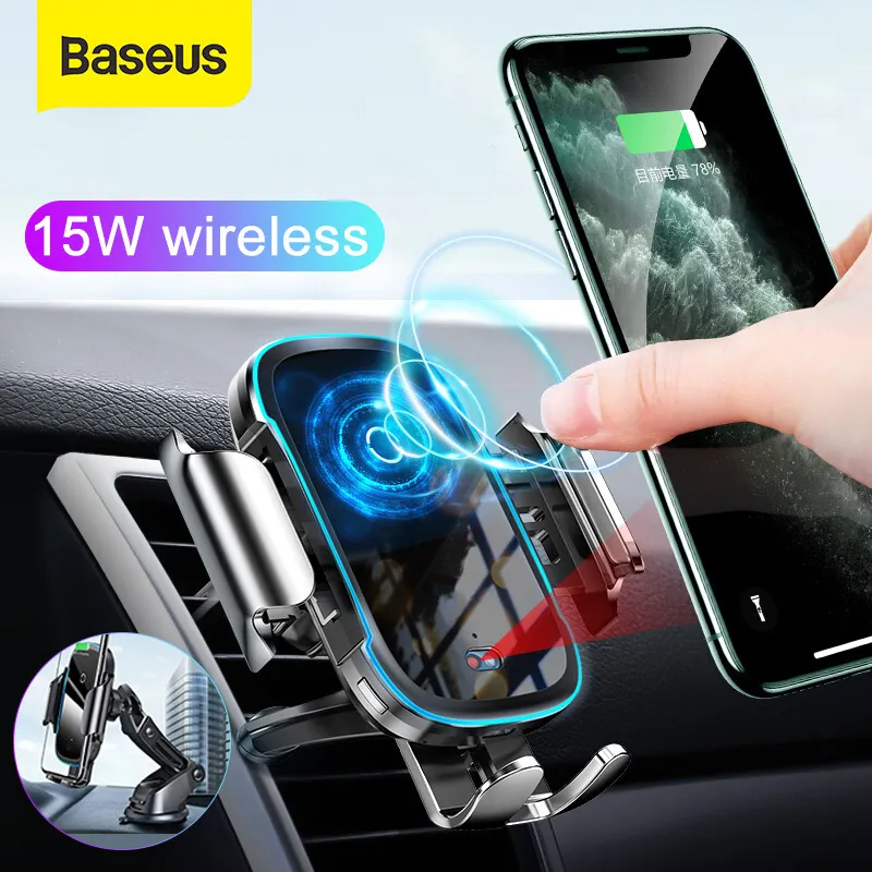 Baseus Autotelefon-Ladestation, 15 W, kabellose Ladehalterung für iPhone, Samsung, Mobiltelefon-Ladehalterung, automatische Luftauslass-Unterstützung