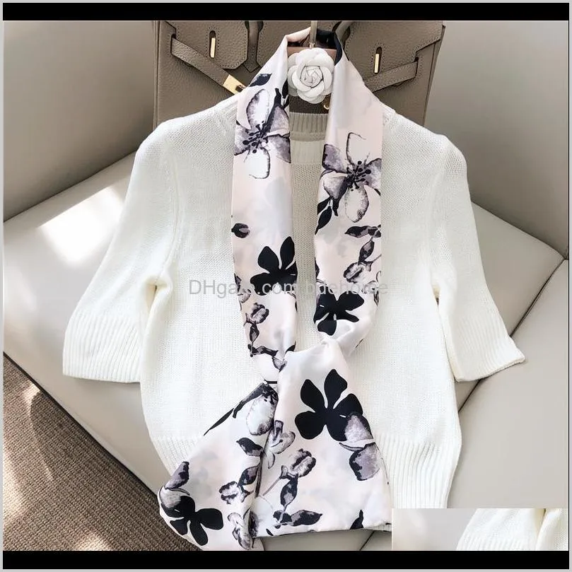 new japanese scarf long narrow long small women`s scarves elegant double printed neckerchief for women professional femme gift1