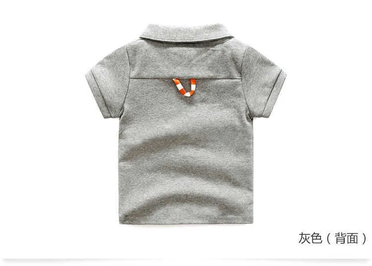  Baby Children Clothing Casual Cotton Short Sleeve Turn-Down Collar Gray White Solid Color Pocket Kids Little Boys T Shirts (8)