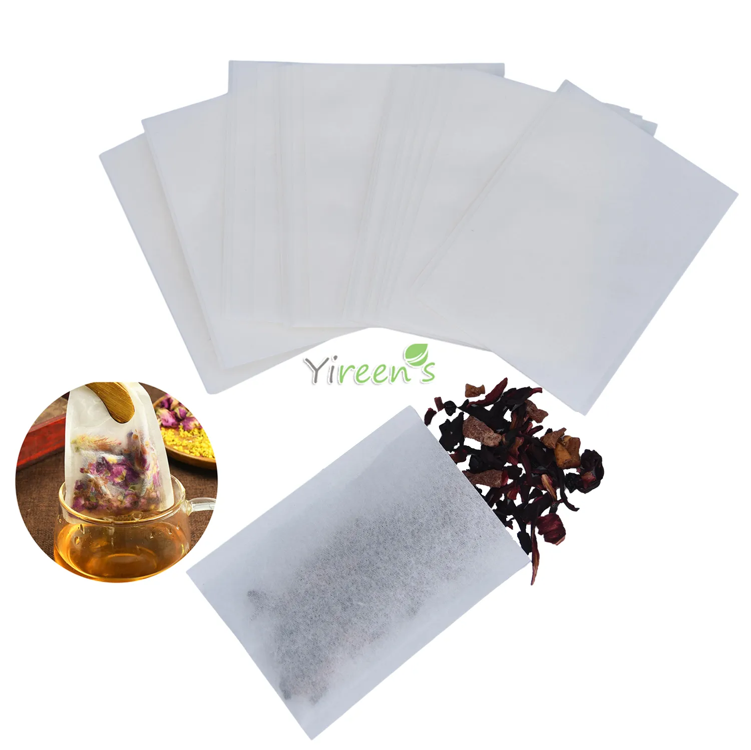 Engångs tetärare 60 x 80 mm värmeförsegling av filter papper te -sil 1000 st / uppsättning gjord av matkvalitet trävulp biodegraderbar