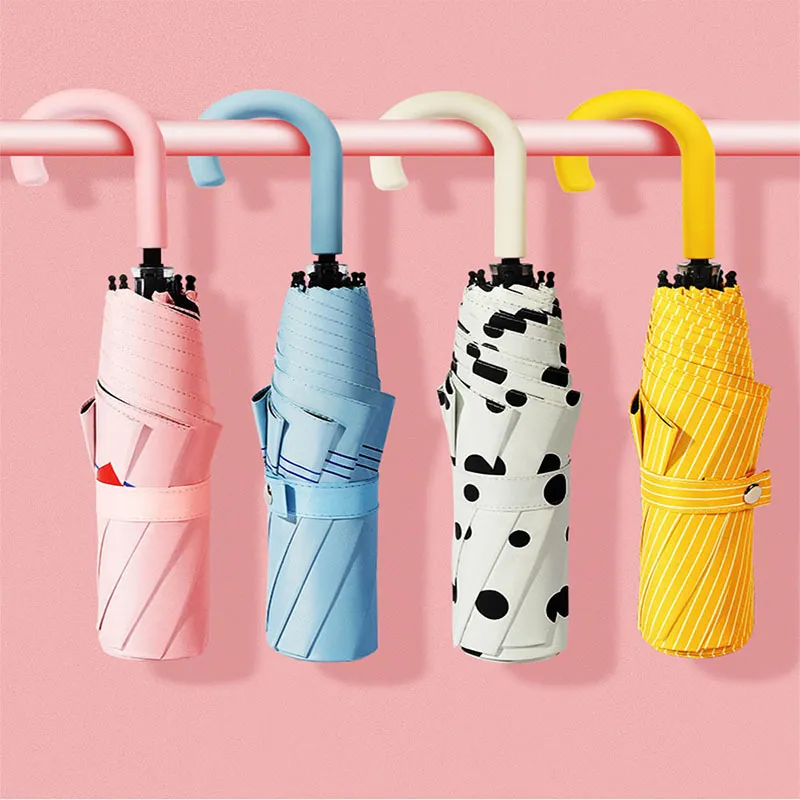 Mini Windproof Umbrellas Non-automatic Shade Umbrella UV Hook U-shape Curved Handle Folding Umbrella For Women Small Parasol