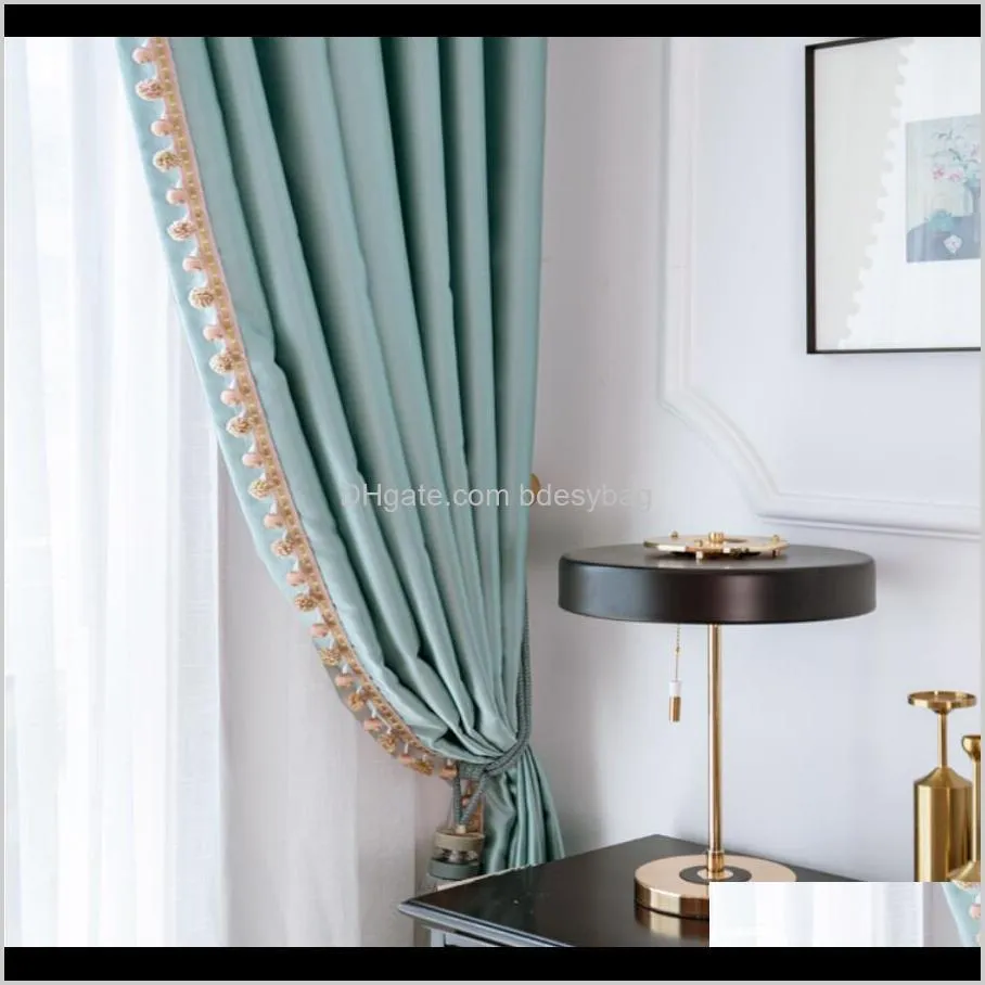 nordic modern light luxury curtain princess style high grade imitation silk green bedroom living room velvet full shading french style