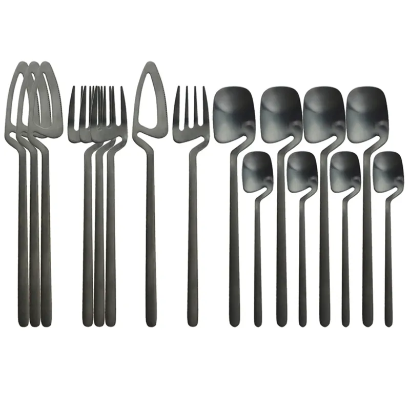 18/10 Stainless Steel Tableware Set 16Pcs/ Black Cutlery Knife Fork Coffee Spoon Dinnerware Party Home Silverware 211108