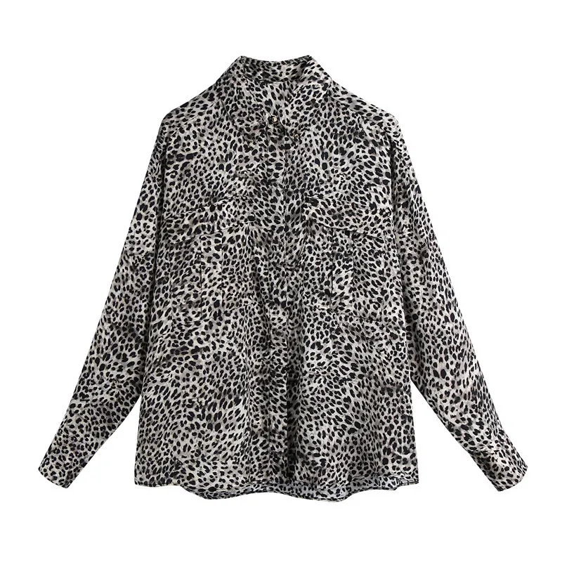 BLSQR Fashion Leopard Print Losse Blouses Dames Vintage Lange Mouw Button-Up Vrouwelijke Shirts Blusas Chic Tops 210430