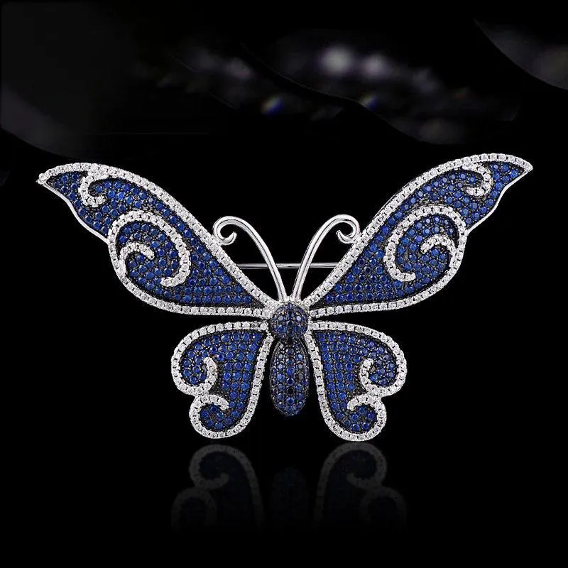 Pins Brooches 1pc 76*40mm Silver Plated Cubic Zirconia Micro Butterfly Brooch Pin