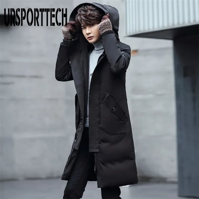 URSPORTTECH Winter Warm Long Down Jacket Men Casual Clothing Outwear Hooded Jackets Male Thick Coat Plus Size 5XL 211214