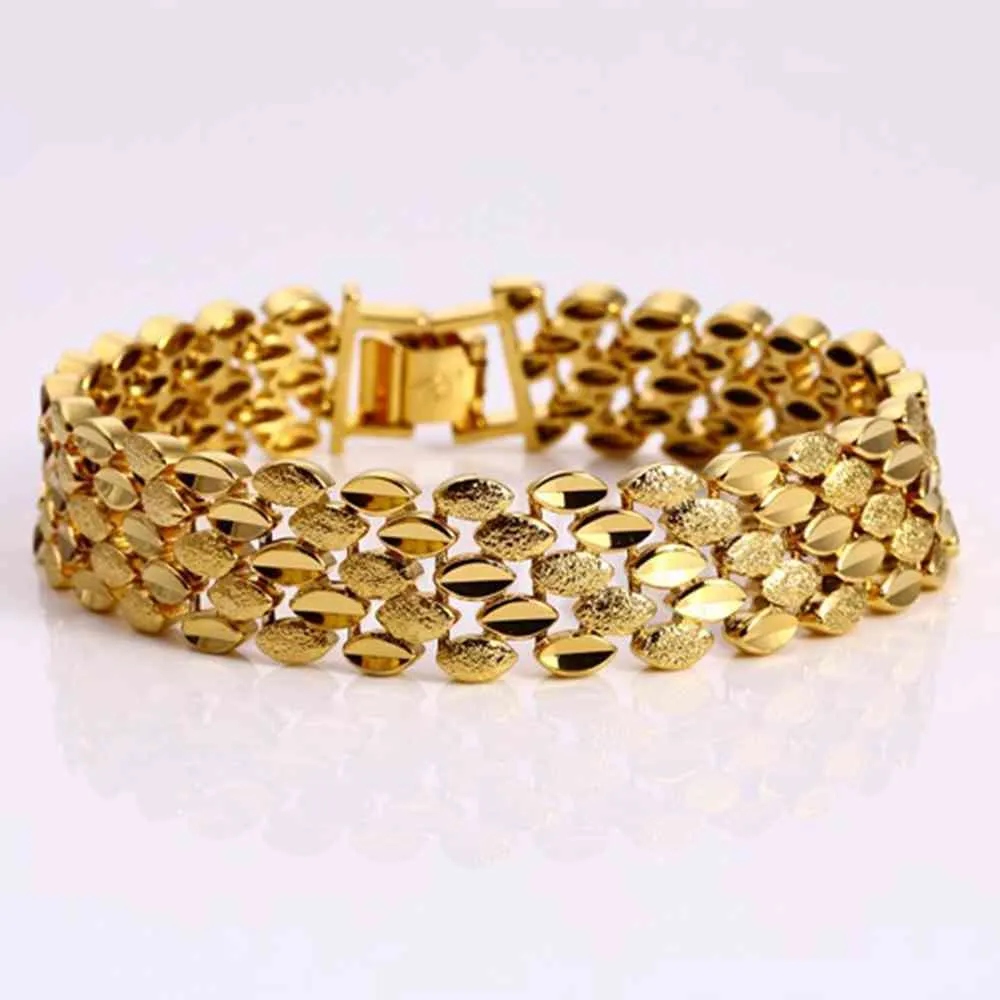 Bracelet à breloques en or jaune, chaîne à maillons solide pour femmes ou hommes, 7.48 pouces, 13mm, bijoux unisexes