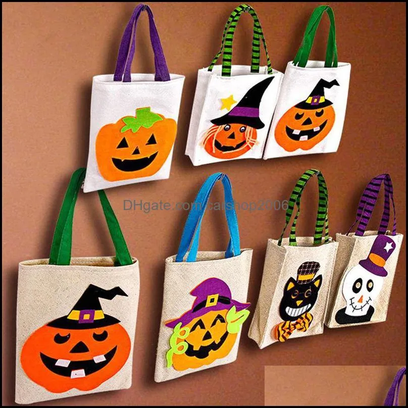 Halloween Handbag Candy Bag Organizer Bag Black Cat Pumpkin Printed Gift Bag Kid Halloween Sack Bags Party Supplies VT0562