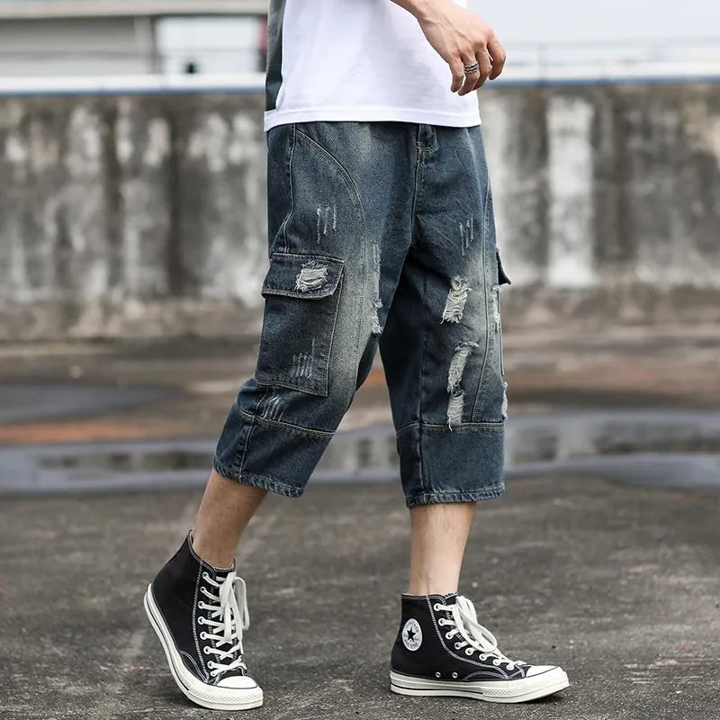 Mens long jean deals shorts below the knee