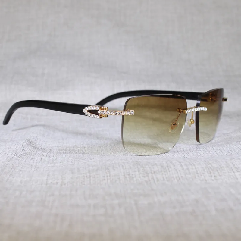 Vintage Strass Natuurlijke Hoorn Randloze Mannen Hout Zonnebril Metalen Frame Shad Voor Zomer Club Eyewear