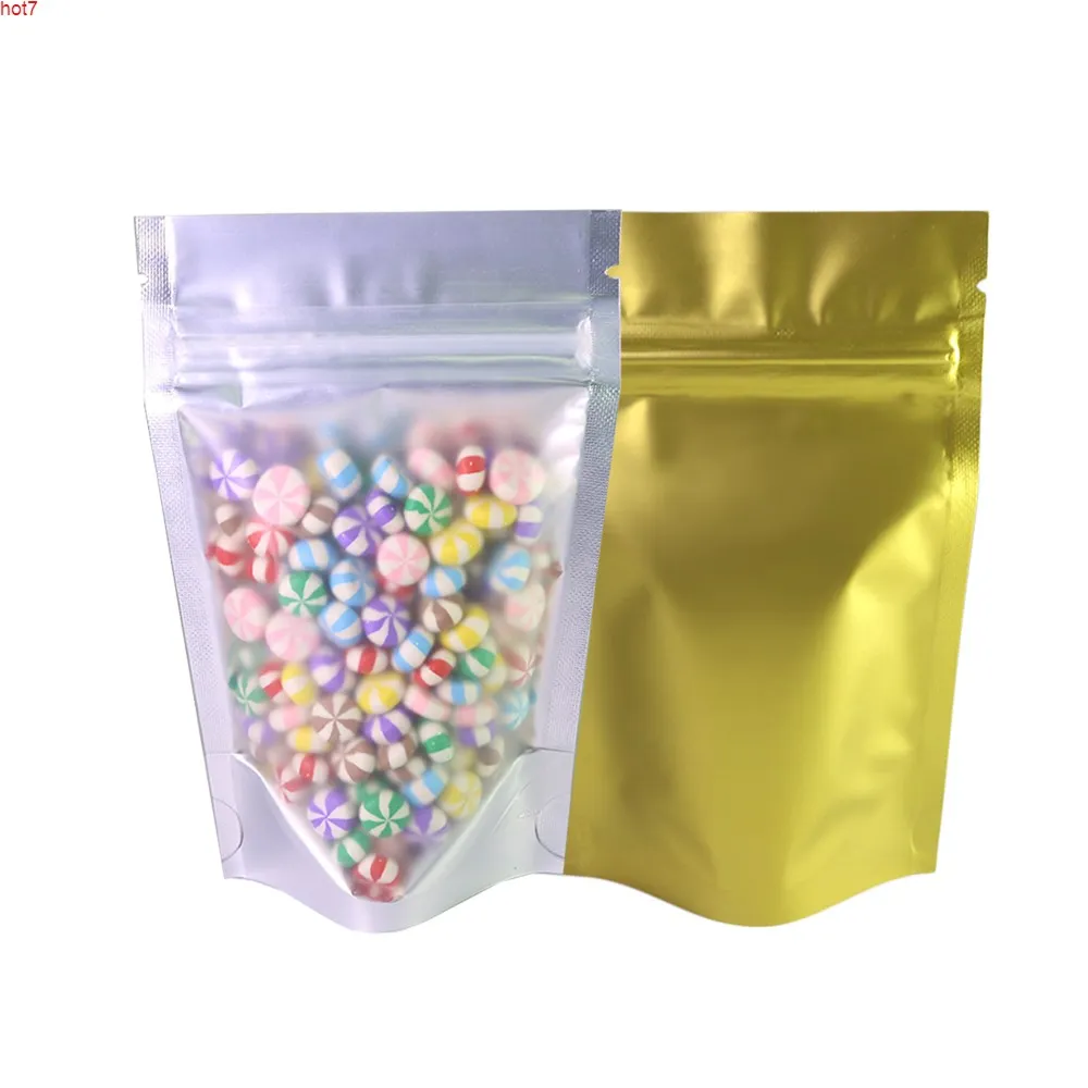 Wholesaleバルクポーチスモールジップロックバッグワンサイドゴールド半透明ウィンドウズ再販可能なプラスチックバッグチャッツ