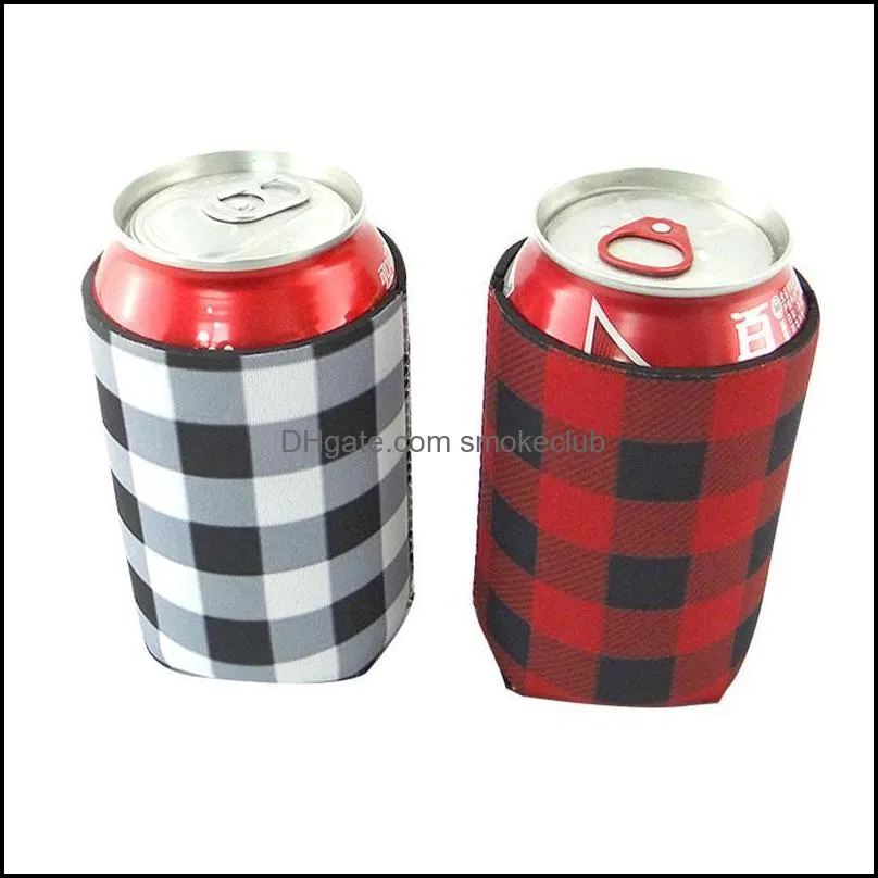 Red  Check Cooler Bag Wholesale Blanks Neoprene Black Red Plaid Can Covers Wedding Gift Tin Wraps DHL Free