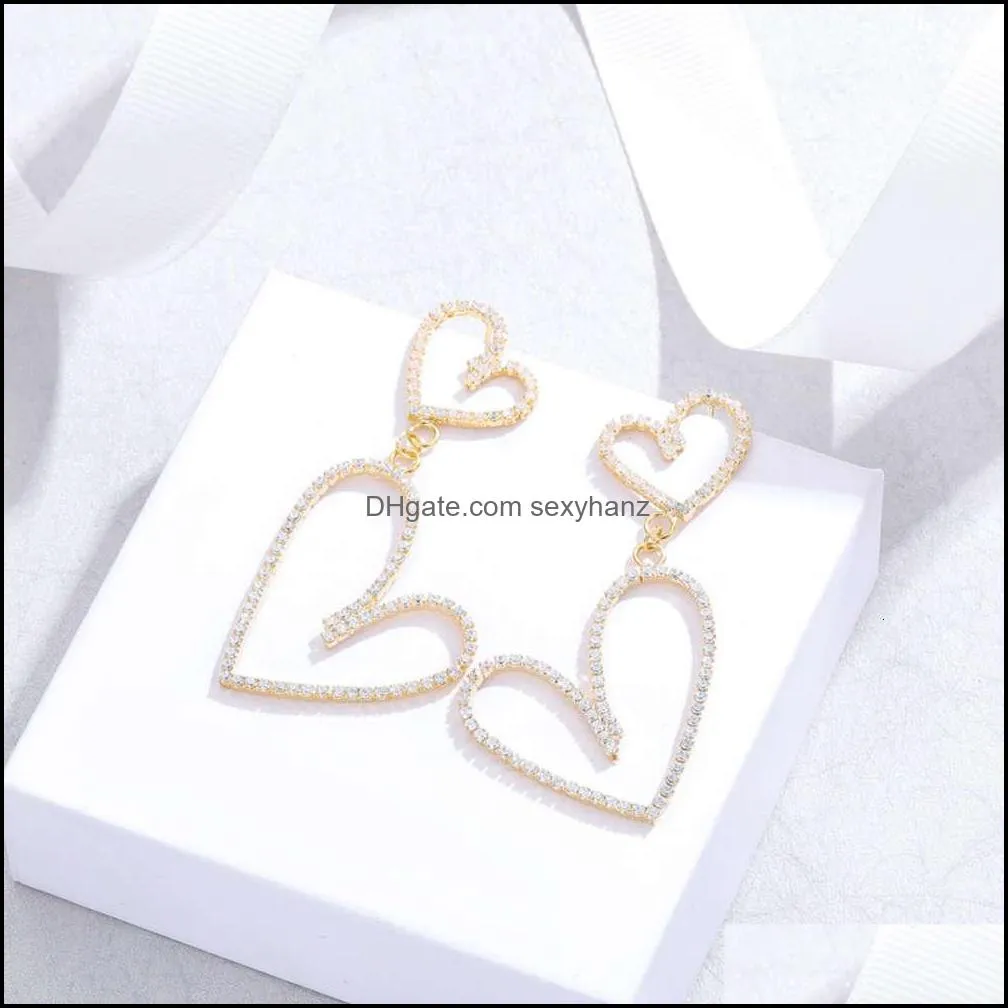 S925 silver needle super sparkle zircon Love Earrings feminine style long Fashion Japanese and Korean simple personality