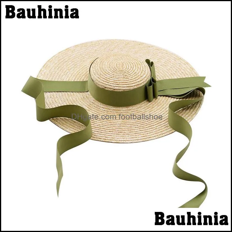Bauhinia Summer Wide Big Brim Straw Hats Sun For Women UV Protection Panama Beach Ladies bow hat Y0910