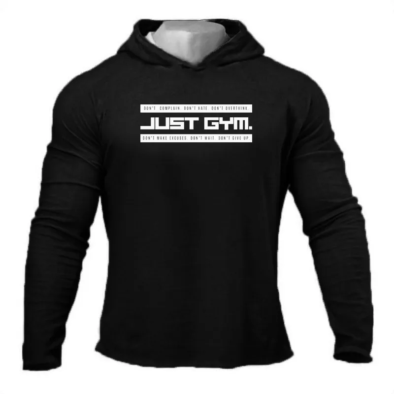 Autumn Men's Long Sleeve Hooded T Shirts Cotton Fitness Tee Tops Hoodies Male Bodybuilding Slim Fit Sweatshirts Gym Tshirts 210421