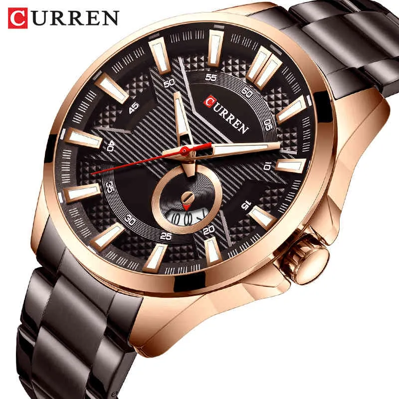 Męskie zegarki kwarcowe Moda Curren Ze Stali Nierdzewnej Causal Business Wrist Watch Top Luxury Marka Mężczyźni Watch Data Męski Zegar 210517