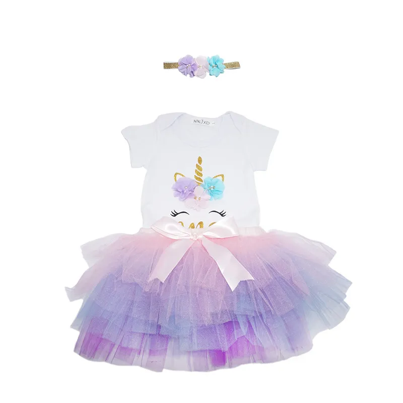 Bebek Unicorn Romper + Tutu Etekler Kıyafetler Yaz 2021 Çocuk Butik Giyim 3-24 M Bebek Kız Doğum Günü Partisi Giydir 322 Y2