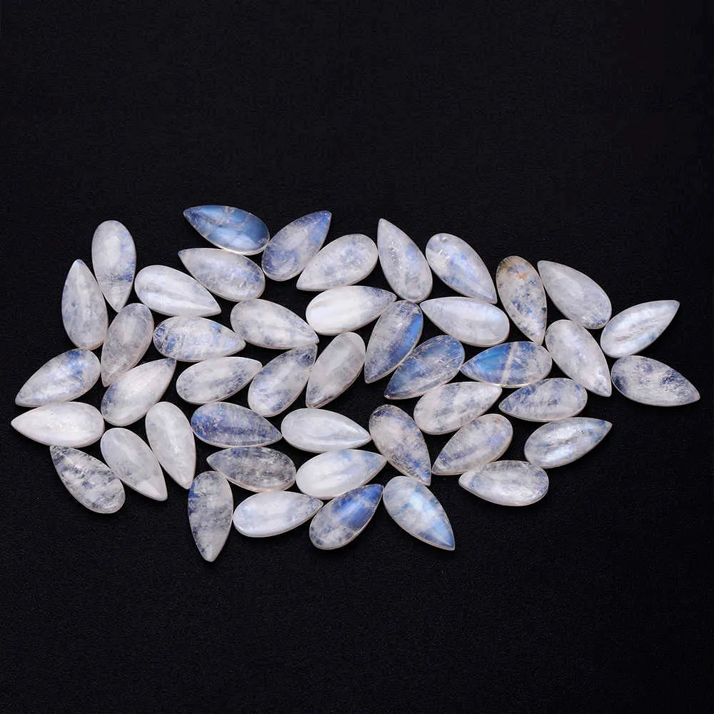 Gota de água Corte natural Moonstone 9x13mm Pedras soltas com luz azul por atacado Decoração Gemstone Jóias Presente 10 Pçs / Set H1015