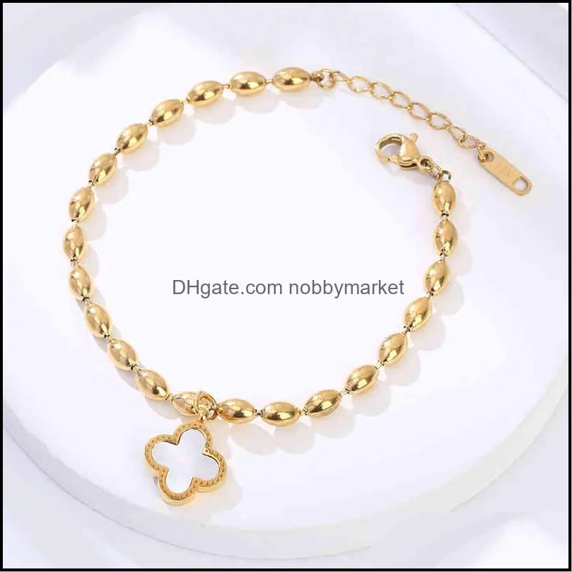 Korean lovely  water wind big clover snake bone chain simple golden bead fashion bracelet female