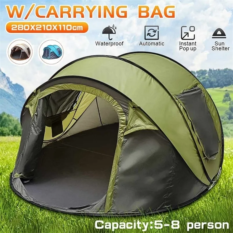 5-8 명의 사람들 완전 자동 캠핑 텐트 바람 방수 방수 팝업 가족 야외 인스턴트 설정 4 시즌 220223