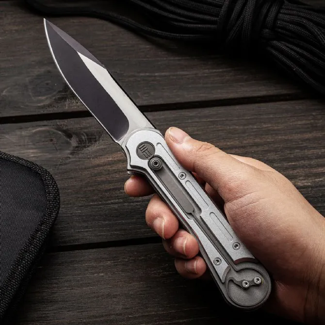 Nieuwe 815F Survival Zakmes 9Cr13Mov Zwart Oxide + Draadtrekken Drop Point Blade Aluminium Handvat EDC Zakmessen Met nylon Tas