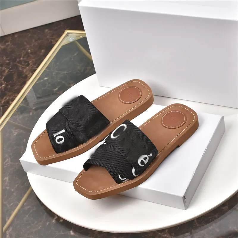 2021 Retro Slippers Letter Sandals Shoes Flops Genuine Leather Casual Ladies Flat Slipper Summer Outdoor Beach Loafer Party Holiday Fashion Women Shoe