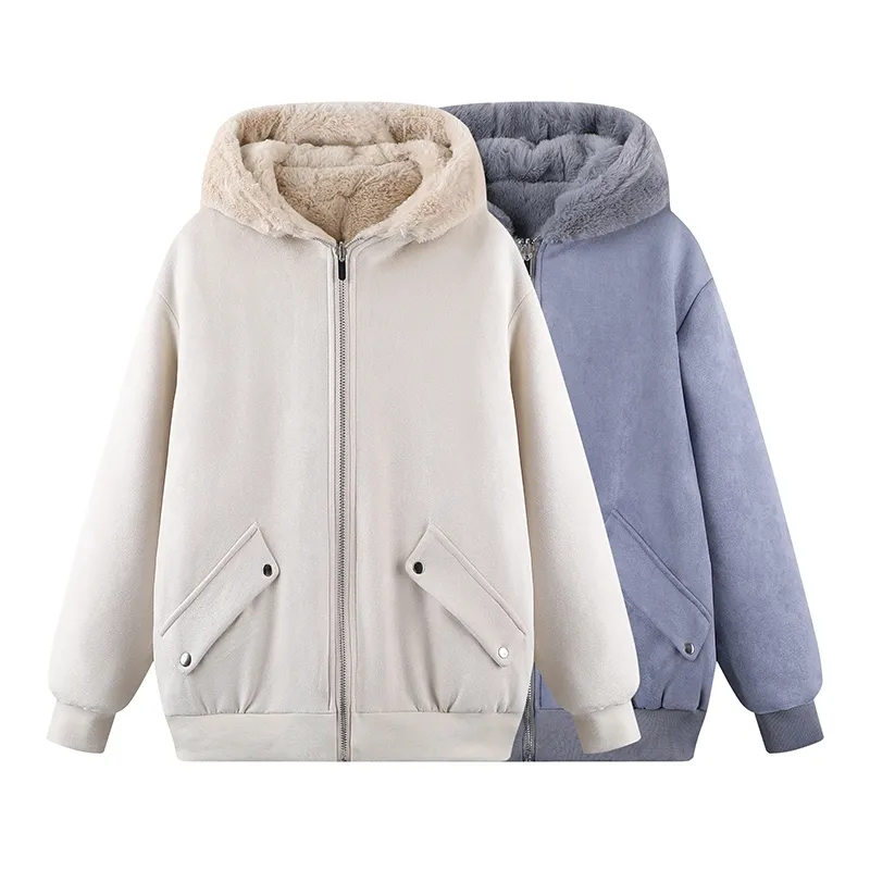 Oversize Girls Thick Faux Fur Jackets Snow Winter Fashion Ladies Warm Fleece Coats Vintage Women Soft Loose Outerwear Chic 210427