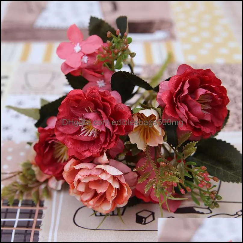 Decorative Flowers & Wreaths Simulation Bunch Small Rose Artificial Flower Home Decoration Bouquet Fake Peony