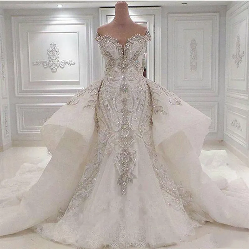 diamond sparkly mermaid wedding dress Luxury Pearls 2025 Sweetheart Beading Crystals Diamonds Bridal Gown Vestido De Noiva Customized luxury vestidos vestidos de novia sexy sheer see through wedding dresses Sequin mermaid wedding dress Diamond